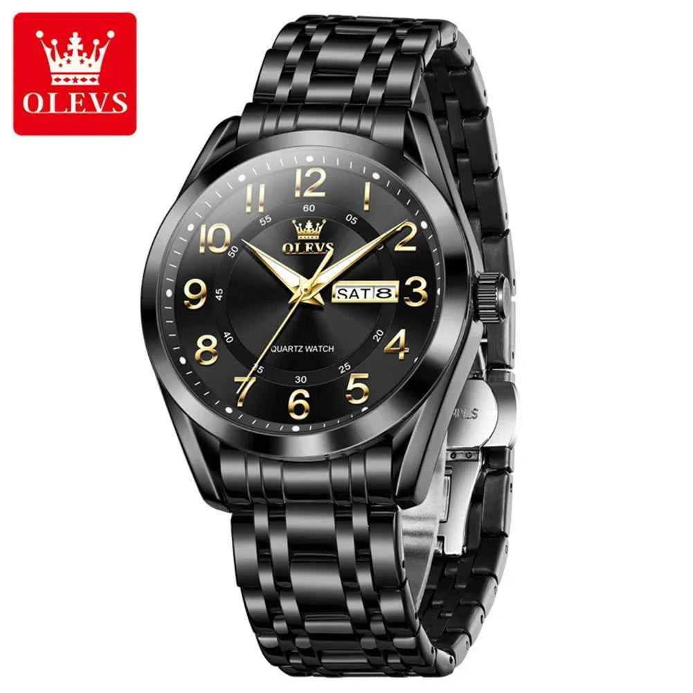 OLEVS 3666 Men's Watch - Waterproof Luminous Dual Calendar Big Dial Quartz Watch with Original Roman Numerals