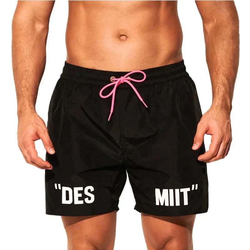 DESMIIT S75 Letter-Detail Swim Shorts with Pocket