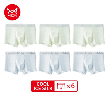 MiiOW 6Pcs Men's Summer Ice Silk Boxers - Antibacterial Breathable Mesh Underwear