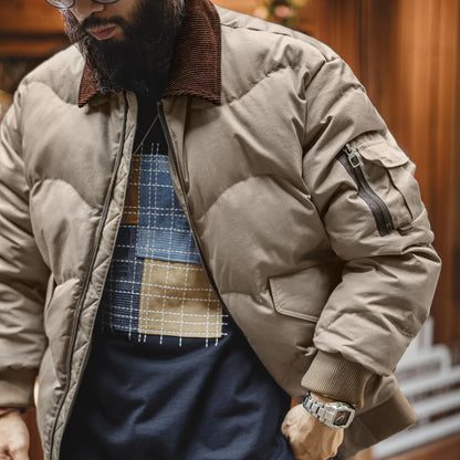 MADEN Corduroy-Collar Quilted Bomber Jacket
