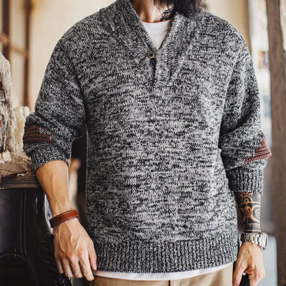 MADEN Grey Cotton Shawl-Collar Sweater