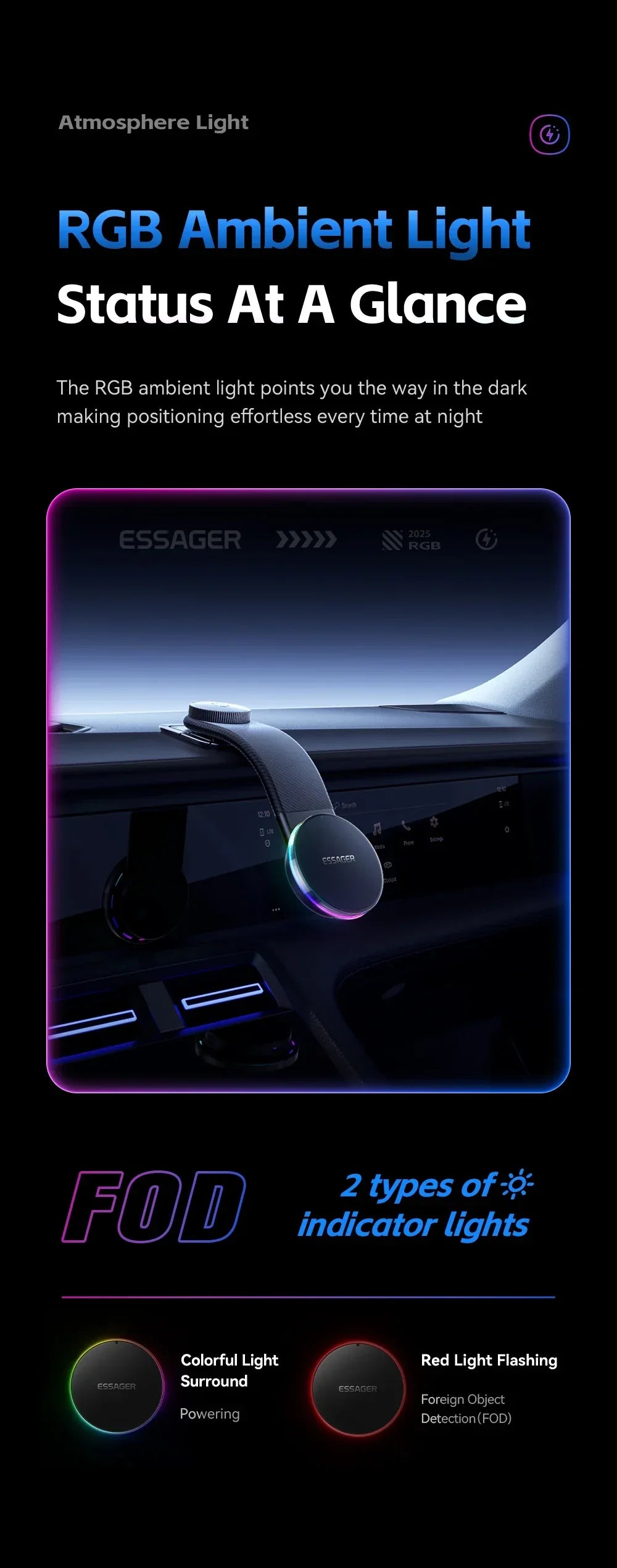 Essager 360° Free Rotation Magnetic Car Phone Holder and LED 15W Wireless Charger Stand - ShopHub