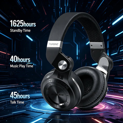 Bluetooth T2+ Headphone Wireless Foldable Sports Earphone with HIFI Sound, 57mm Strong Bass, and SD Card Slot