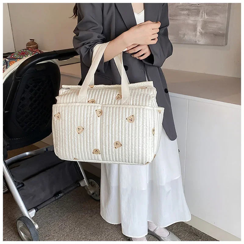 Embroidered Multi-Functional Diaper Bag