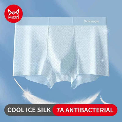 MiiOW 3Pcs Silky Ice Silk Men's Summer Underwear Boxers 7A Antibacterial Men Panties Mesh Breathable Man Underpants Boxer Briefs