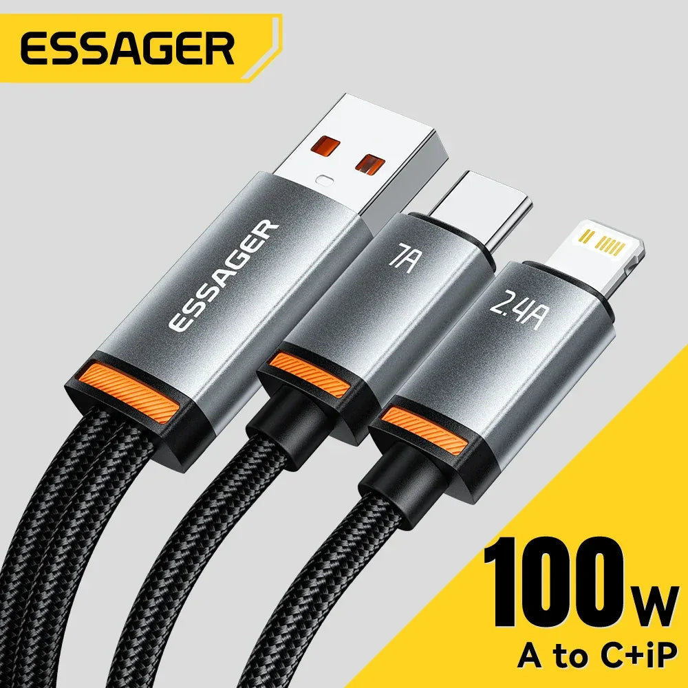 Essager 2 in 1 7A USB A to Type C to Lightning Cable - ShopHub