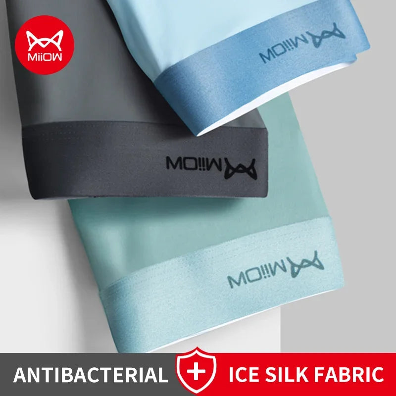 MiiOW Ice Silk Men Underwear - 3Pcs Breathable Boxer Shorts