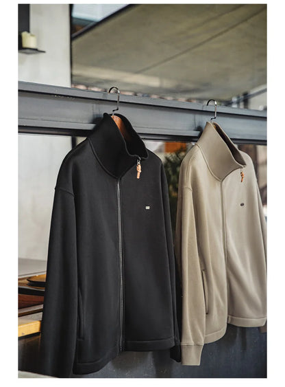 Maden Men's High Neck Warm Jacket Polar Fleece Lining Thickened Coat Casual Sports Style Cardigan Sweater Vintage Tennis Jacket