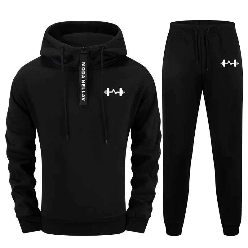 Men's Tracksuit Set Urban Streetwear 2 Pieces Half Zip Hoodie and Sweatpants for Autumn Winter Sporty Fitness