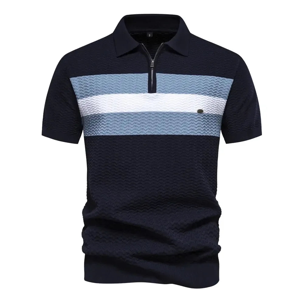 New Summer Textured Ribbed Knit Polo Shirts - ShopHub