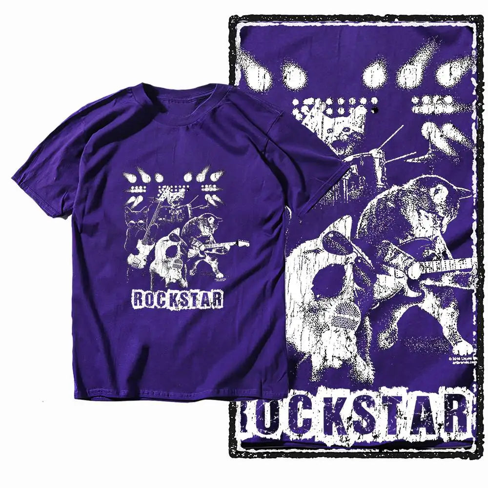 G49 Purple Big Size Cool 100% Cotton  Men's Cat Printed Graphic T-shirt |  Streetwear O-neck men's Tee Tshirt