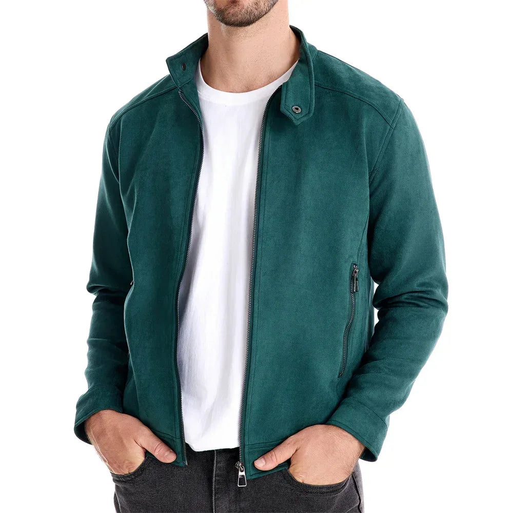 AIOPESON Men's Stand Collar Zip Suede Jackets - ShopHub