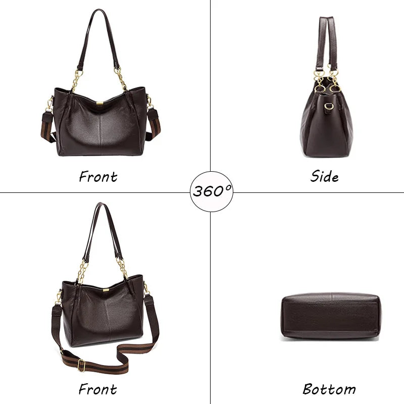 FOXER Genuine Leather Women's Elegant Shoulder Bag Simple Casual Tote Bag Large Capacity Multi-use Crossbody Handbag for Daily