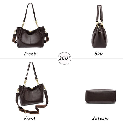 FOXER Genuine Leather Women's Elegant Shoulder Bag Simple Casual Tote Bag Large Capacity Multi-use Crossbody Handbag for Daily