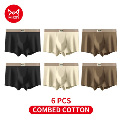 MiiOW 6Pcs Breathable Cotton Men's Underwear - Combed Cotton Antibacterial Boxer Briefs