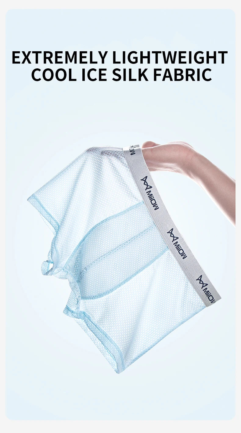 MiiOW Men's Ice Silk Underwear 4Pcs Breathable Mesh Boxers Antibacterial Crotch