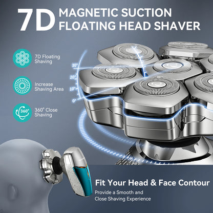 KENSEN 5 in 1 Electric Head Shaver Magnetic 7D Floating Blade Men's Grooming Kit