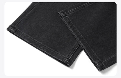 SIMWOOD 2026 Autumn New Loose Straight 13oz Elastic Fabric Jeans Men Washed Vintgae Basic Black Denim Trousers