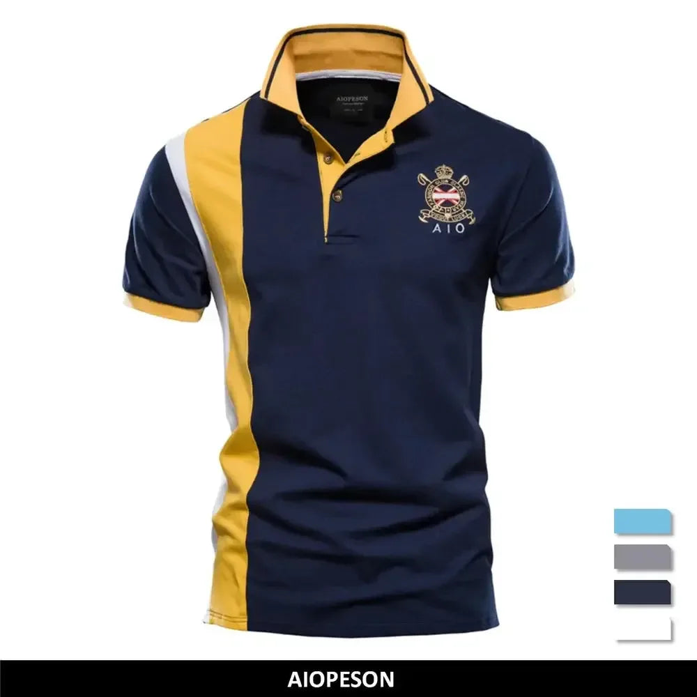 AIOPESON 100% Cotton Badge Embroidery Polo Shirts - ShopHub