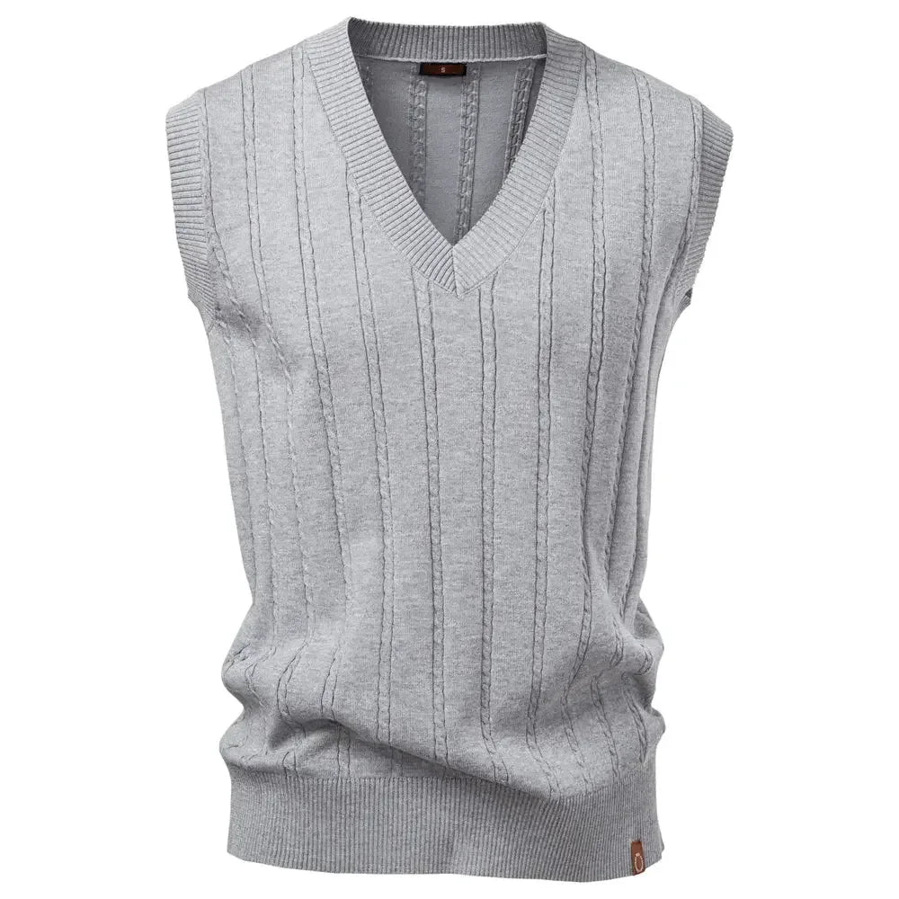 Aiopeson Men's Solid Colour V Neck Knitted Vests - ShopHub
