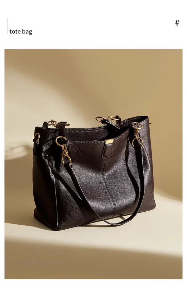 FOXER Genuine Leather Women's Elegant Shoulder Bag Simple Casual Tote Bag Large Capacity Multi-use Crossbody Handbag for Daily