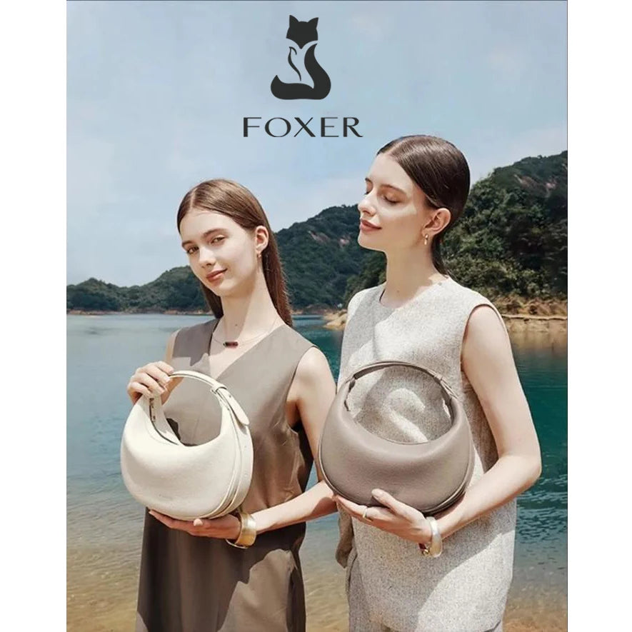 FOXER Women's Shoulder Bag PU Leather New Lady Crescent Underarm Bag Fashion Minimalist Crossbody Bag for Daily Casual Outfit