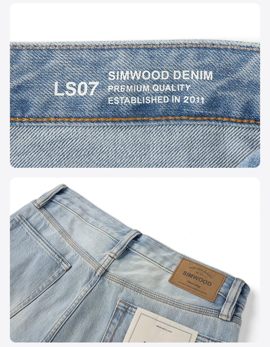SIMWOOD 2026 Autumn Winter New Loose Straight 13oz 100% Cotton Fabric Jeans Men Washed Vintage Classical Denim Trousers