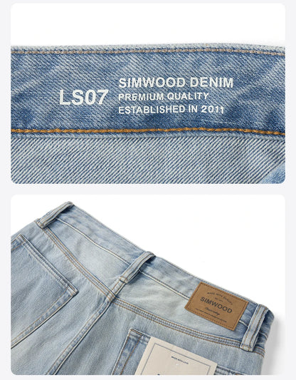 SIMWOOD 2026 Autumn Winter New Loose Straight 13oz 100% Cotton Fabric Jeans Men Washed Vintage Classical Denim Trousers