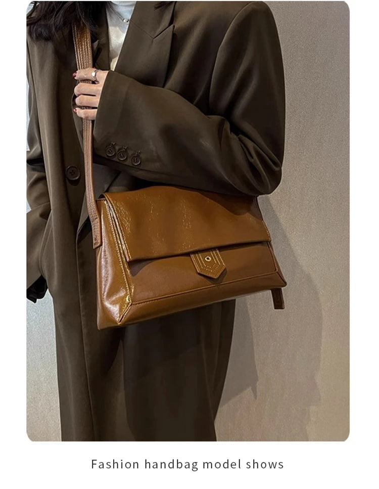 Retro Women's Shoulder Bag 2026 New Simple Large Tote Bag Split Leather + PU Female Soild Crossbody Bag Purse