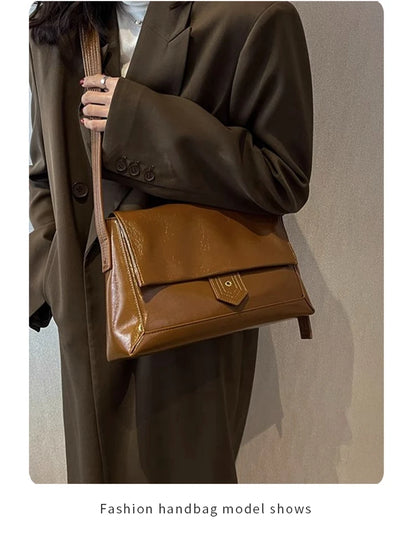 Retro Women's Shoulder Bag 2026 New Simple Large Tote Bag Split Leather + PU Female Soild Crossbody Bag Purse