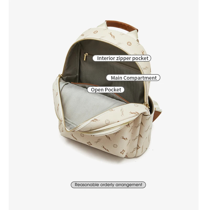 FOXER Women's Backpack Signature PVC Printing Fashion Travel Shoulder Bag Ladies Travel Rucksack Female Casual Monogram Backpack