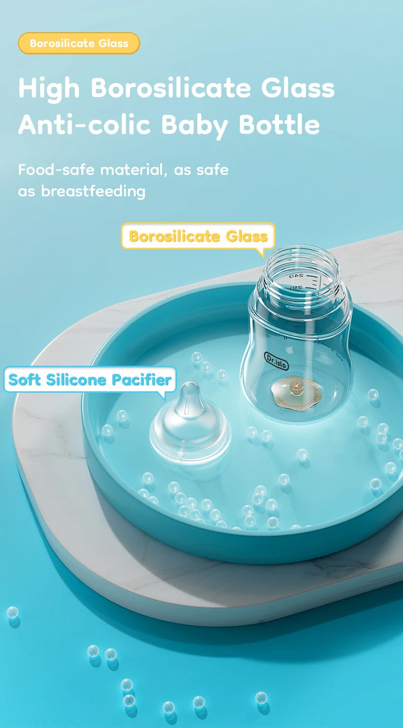 MAMIJOY Baby Glass Bottle High 80/160/240ml Borosilicate Wide-mouthed Anti-bloating Clear Scale Feeding Bottle BPA＆BPS-FREE GB61