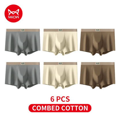 MiiOW 6Pcs Breathable Cotton Men's Underwear - Combed Cotton Antibacterial Boxer Briefs