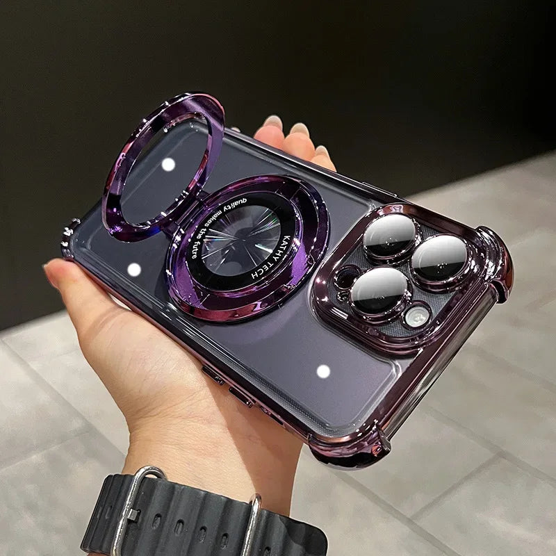 QIXTWO Luxury Plating Holder Magnetic Wireless Charging Case - ShopHub