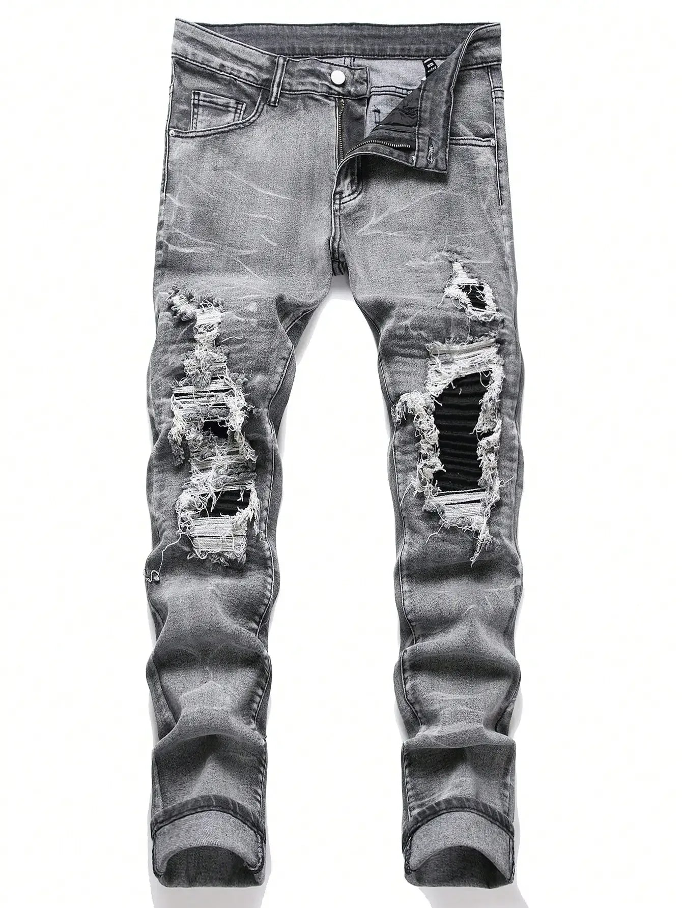 Men's Stretchy Denim Jeans Featuring Trendy Ripped Designs - ShopHub
