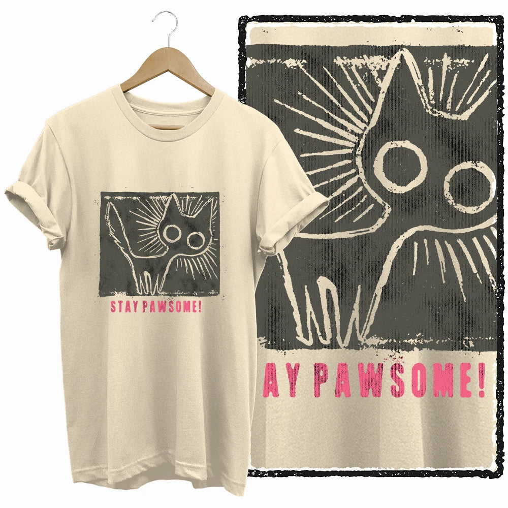 COOLMIND Beige Cat Graphic T-Shirt | Women's Relaxed Fit