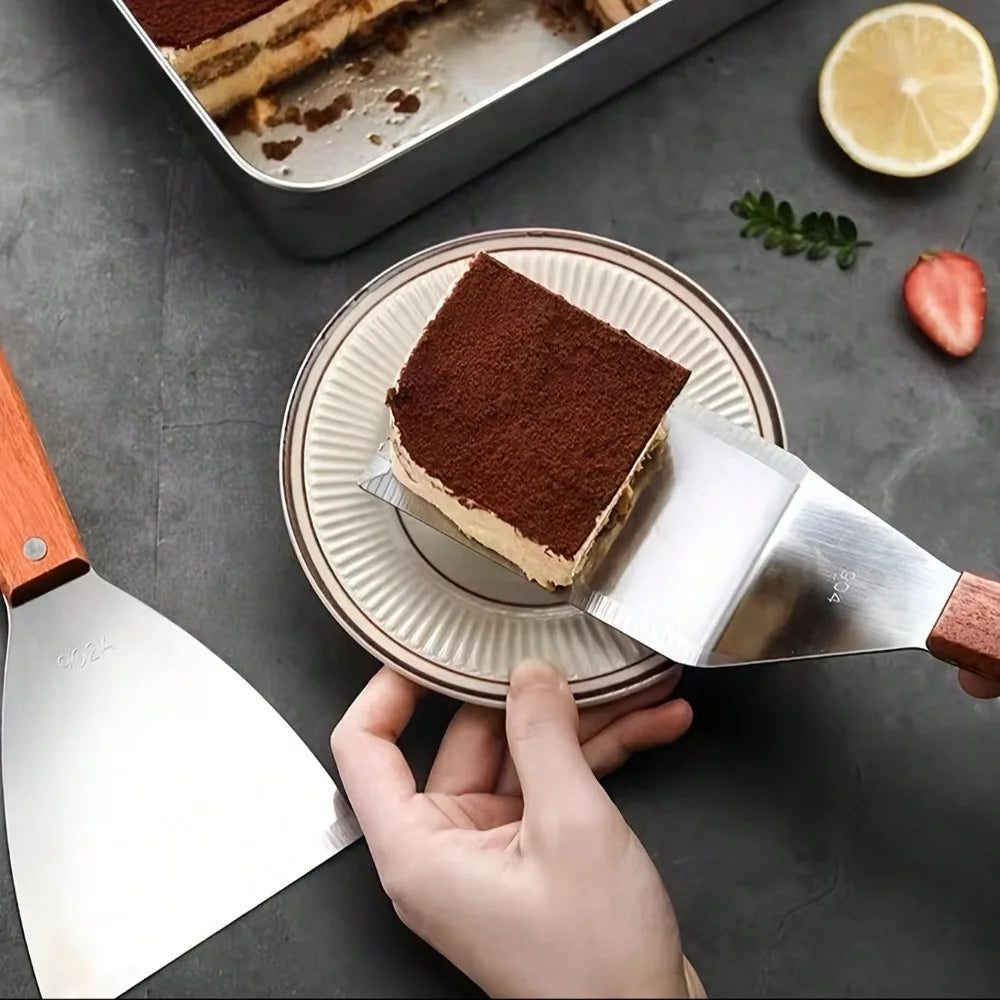 2Pcs Stainless Steel Kitchen Tools Set, 10oz Pot with Wood Handle & Cake Spatula, Durable Daily Kitchen Accessories