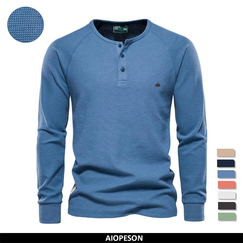 AIOPESON Waffle Henley Shirts - ShopHub