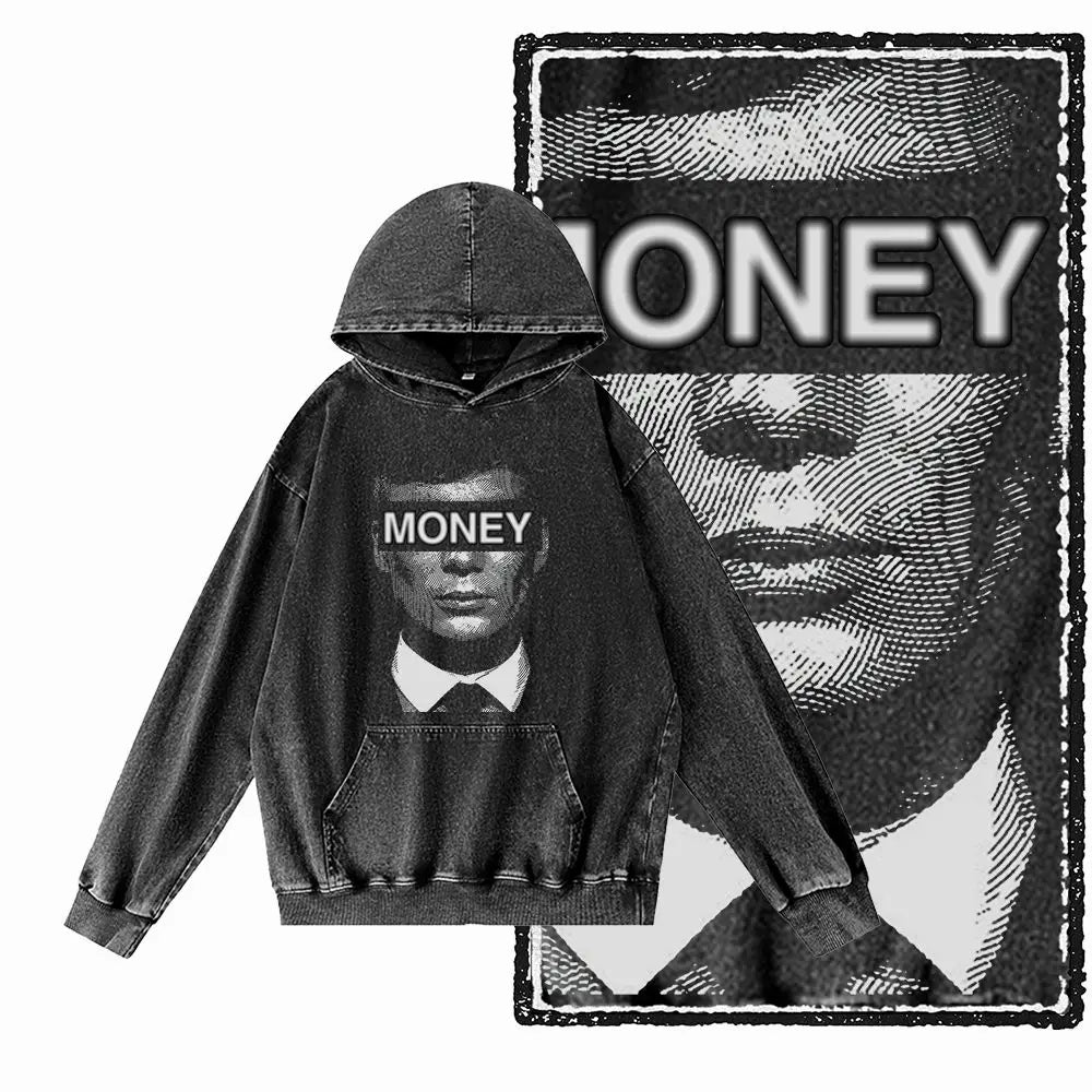 COOLMIND Acid-Washed Black Graphic Hoodie