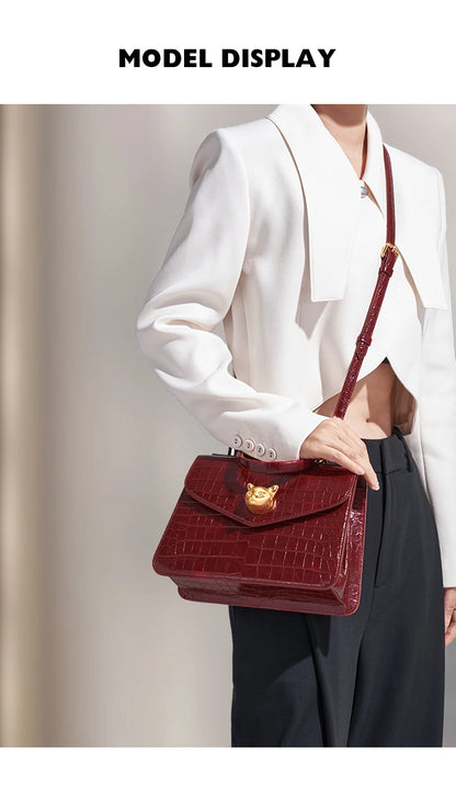 BAFELLI Crocodile-Pattern Leather Business Flap Bag