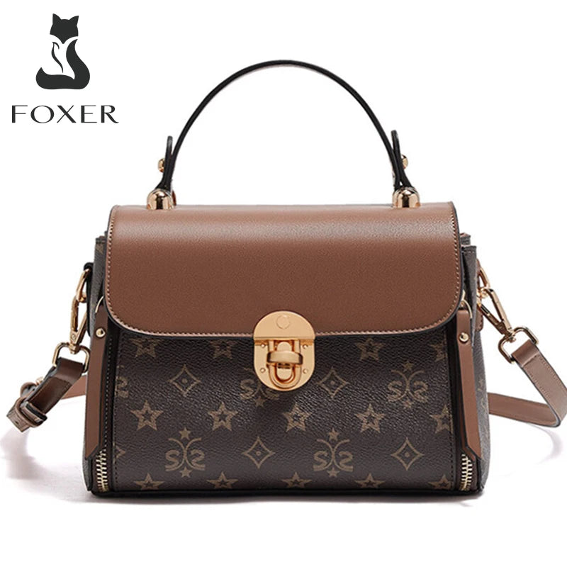 FOXER Women's Shoulder Bag Vintage Signature Tote Bag 2026 Luxury Fashion Female Handbag Crossbody Purse