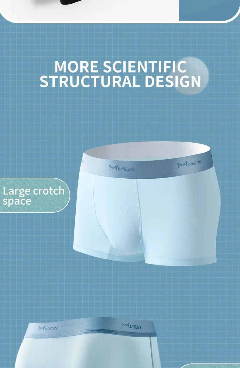 MiiOW Ice Silk Men's Boxershorts 3Pcs - Breathable Antibacterial Underwear