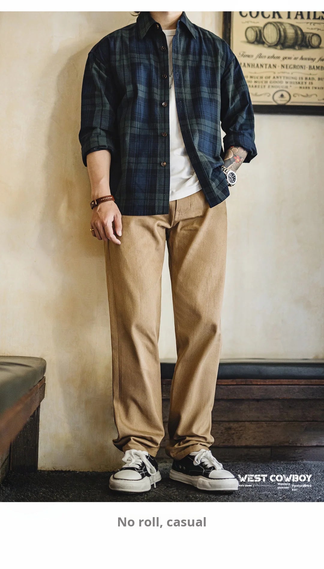 Maden Men‘s Khaki 11.7oz Selvedge Raw Jeans Vintage Straight-Leg Cowboy Pants Casual Zip Fly Cotton Trousers for Spring Autumn