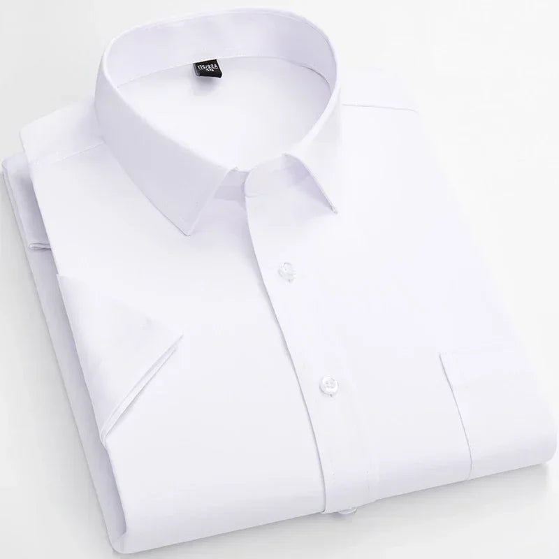 Iron Free Stretch Men Dress Shirt Short Sleeve - Anti-Wrinkle Formal Social Camisas