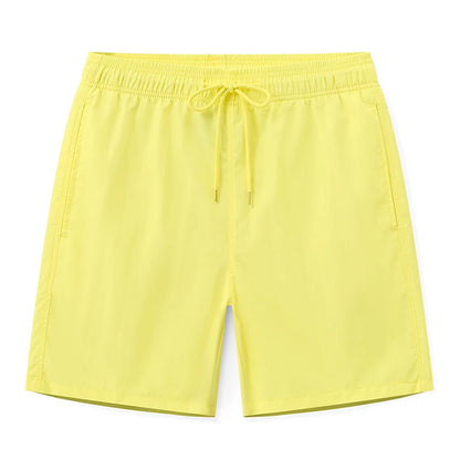 Datifer men's summer boardshorts with nylon fabric, solid design, mesh lining, drawstring waist, ideal for swimming and surfing.