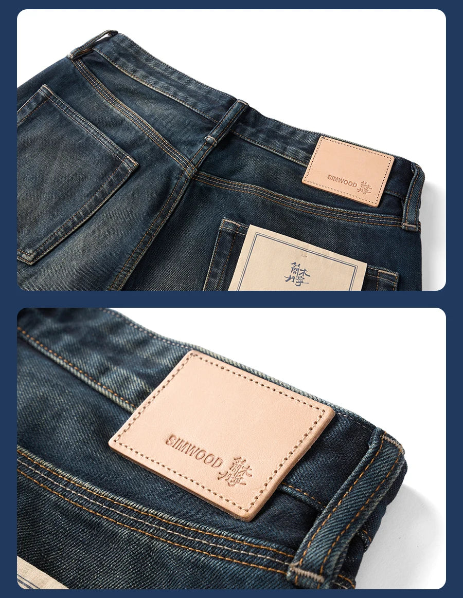 SIMWOOD 2026 Spring New Loose Straight 16oz Heavyweight Selvedge Denim Jeans Men Vintage Distressed Ripped Jeans