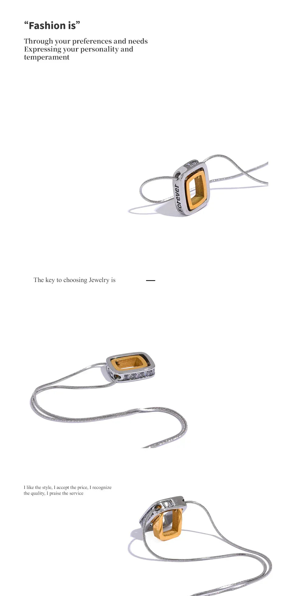 316L Stainless Steel Square Hollow Double Layered Overlay Pendant Necklace - ShopHub