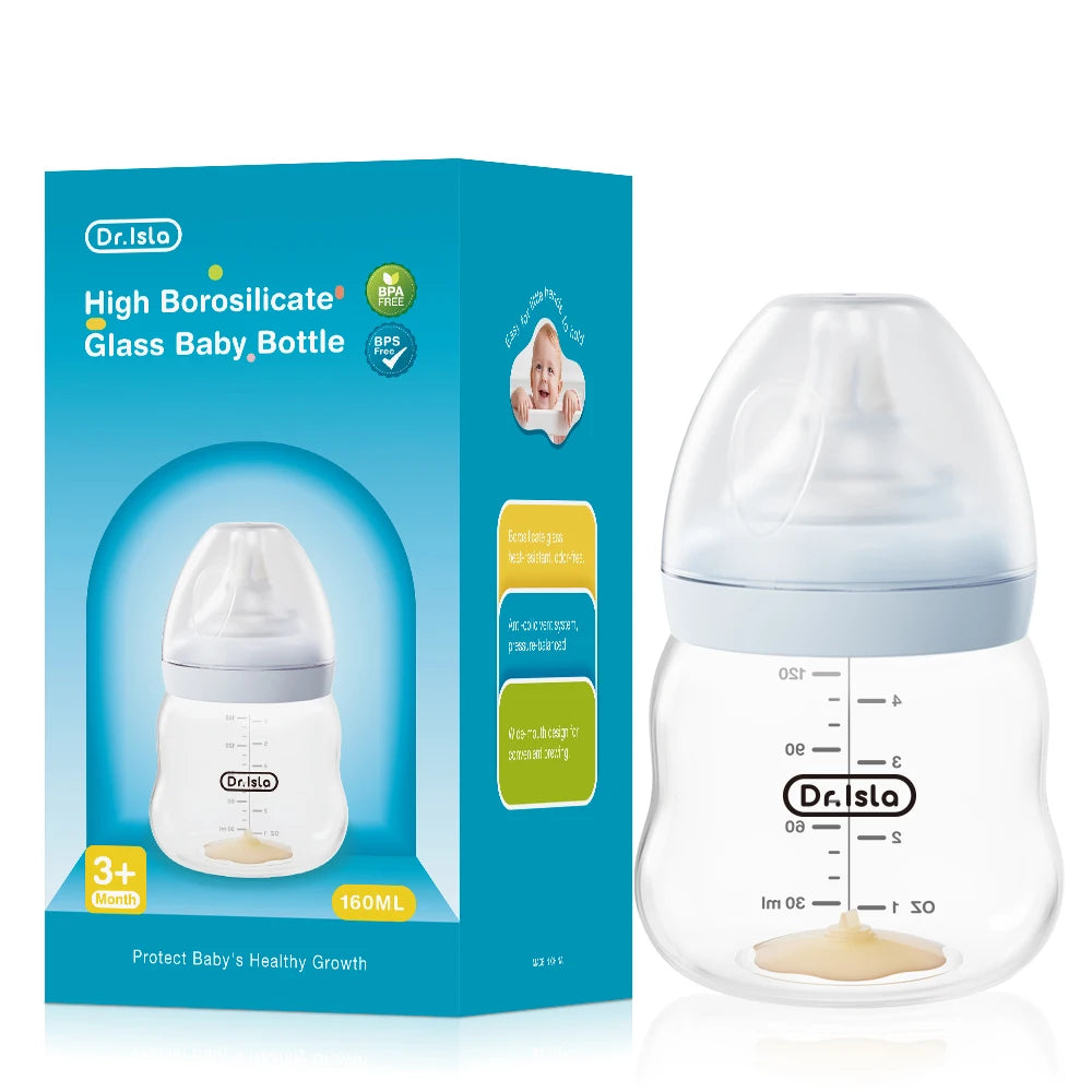 MAMIJOY Baby Glass Bottle High 80/160/240ml Borosilicate Wide-mouthed Anti-bloating Clear Scale Feeding Bottle BPA＆BPS-FREE GB61