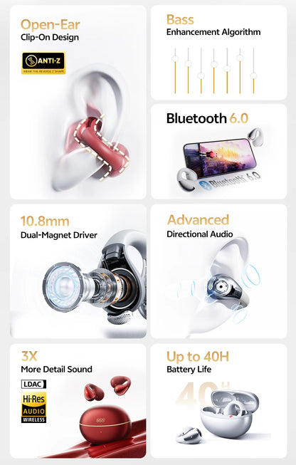QCY C30S Open Ear Bluetooth Headphones with LDAC Wireless Technology and 40H Playtime - ShopHub