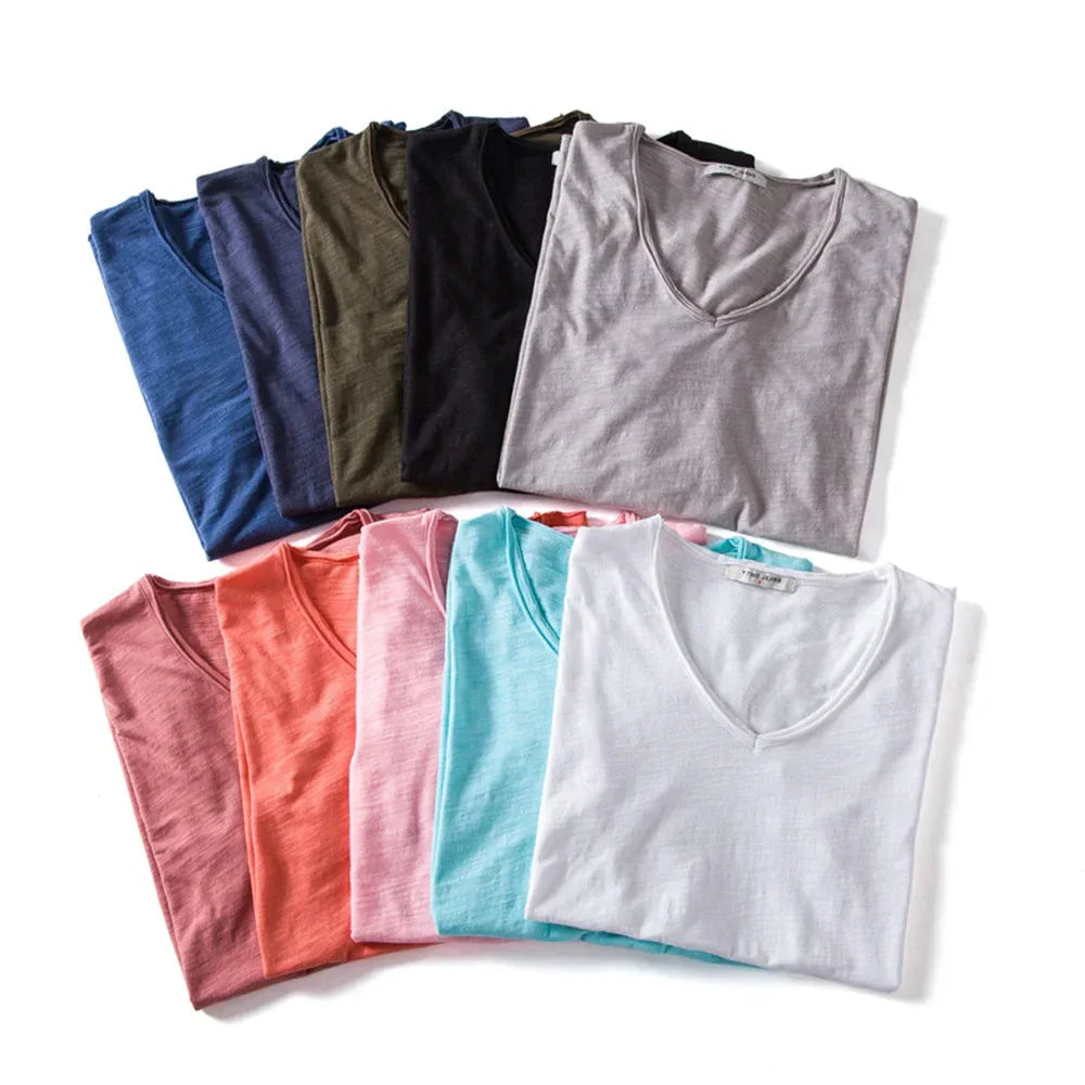 AIOPESON 100% Cotton Men's V-Neck T-Shirts - ShopHub